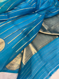 Green - Blue Shaded Banarasi Handloom Kora Silk Saree - Aura Benaras