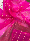 Pink - Purple Shaded Banarasi Handloom Kora Silk Saree - Aura Benaras