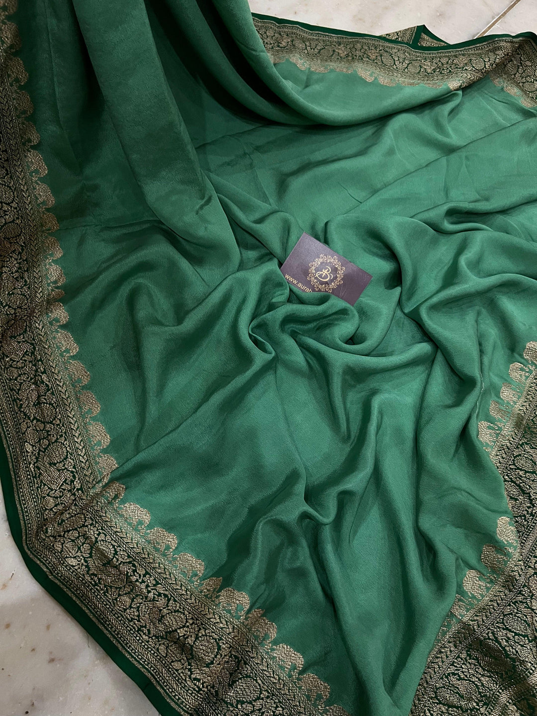 Greyish Green Pure Banarasi Khaddi Crepe Silk Saree