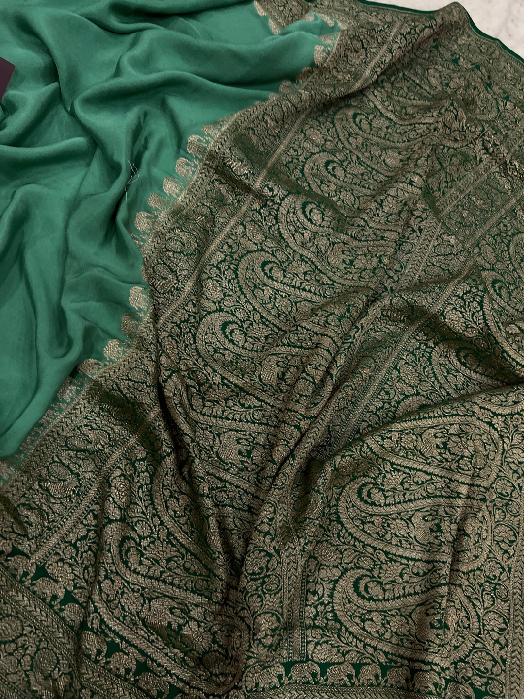 Greyish Green Pure Banarasi Khaddi Crepe Silk Saree