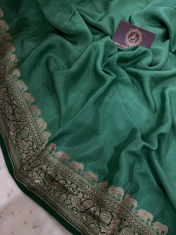 Greyish Green Pure Banarasi Khaddi Crepe Silk Saree