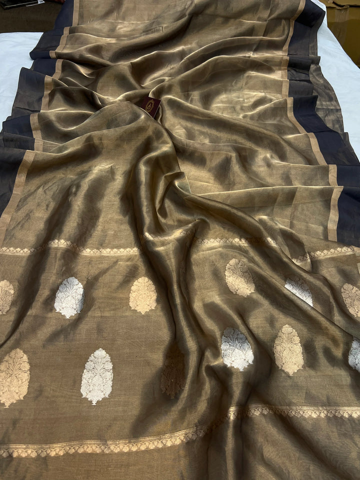 Black Iktara Tissue Silk Saree with Kadhwa Pallu & Mashru Border