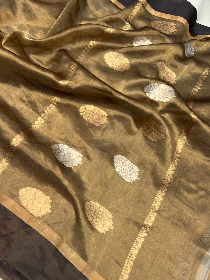 Black Iktara Tissue Silk Saree with Kadhwa Pallu & Mashru Border