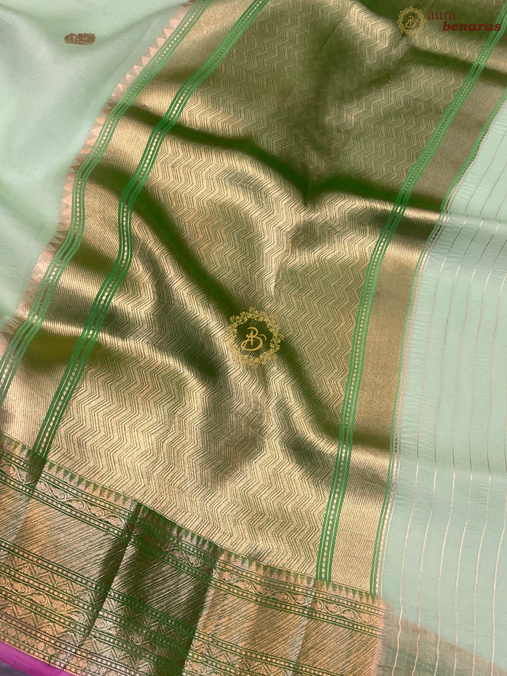 Pre Order :: Pastel Green Pure Banarasi Handloom Kora Silk Saree