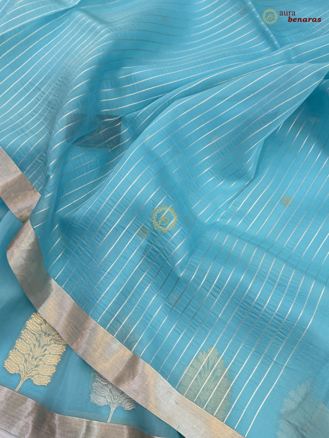 Sky Blue Pure Silk Banarasi Saree with Kadhwa Floral Motifs 
