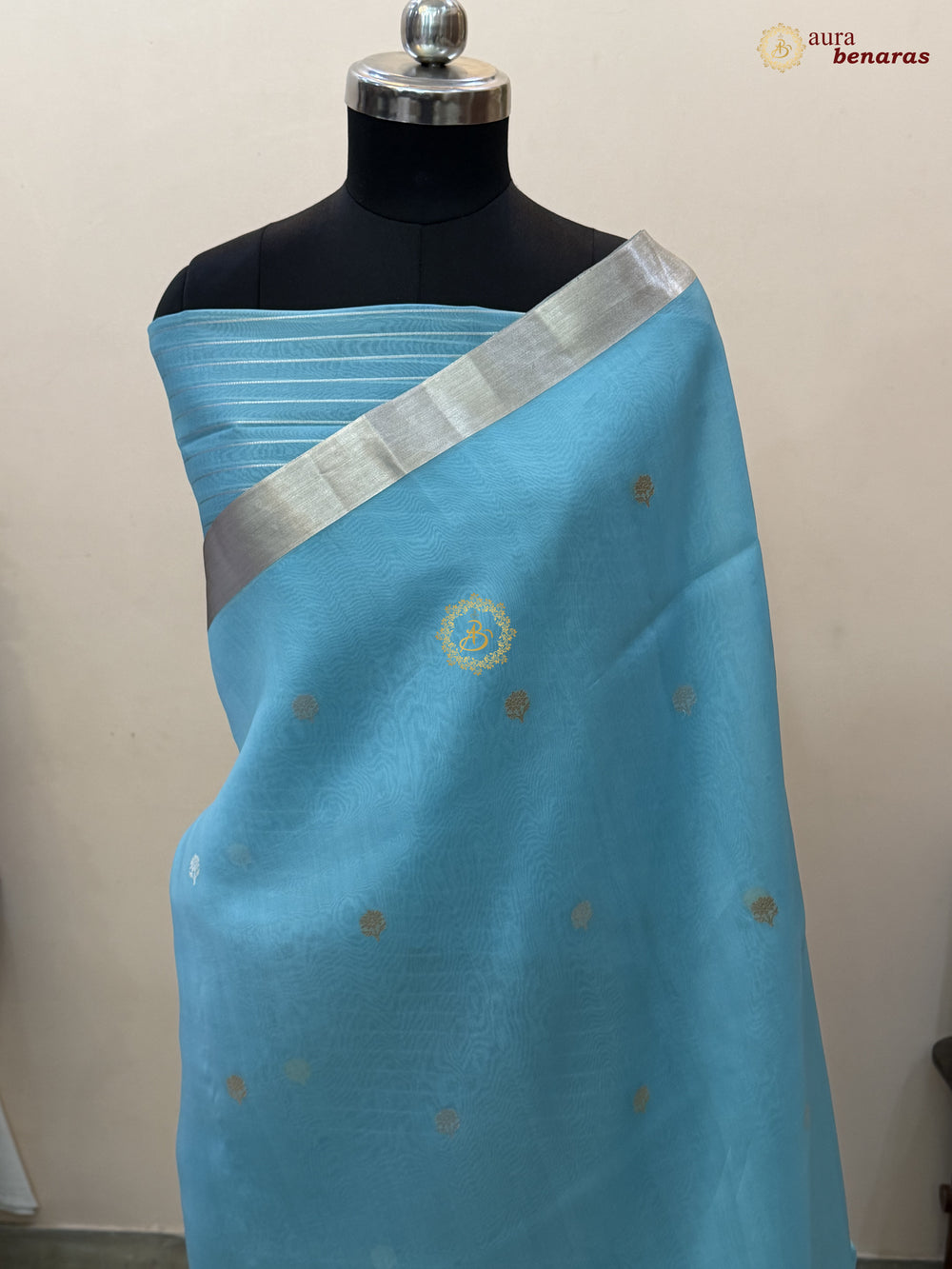 Sky Blue Pure Silk Banarasi Saree with Kadhwa Floral Motifs 