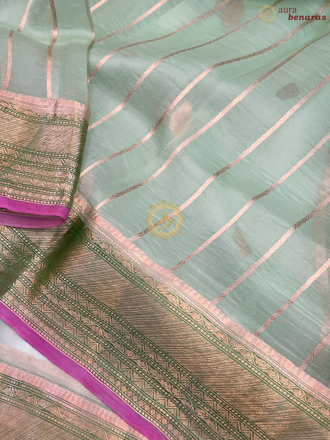 Pre Order :: Pastel Green Pure Banarasi Handloom Kora Silk Saree