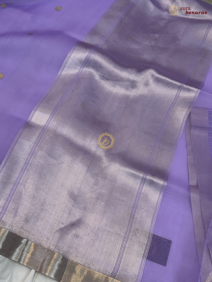 Lavender Pure Silk Banarasi Saree with Kadhwa Floral Motifs 