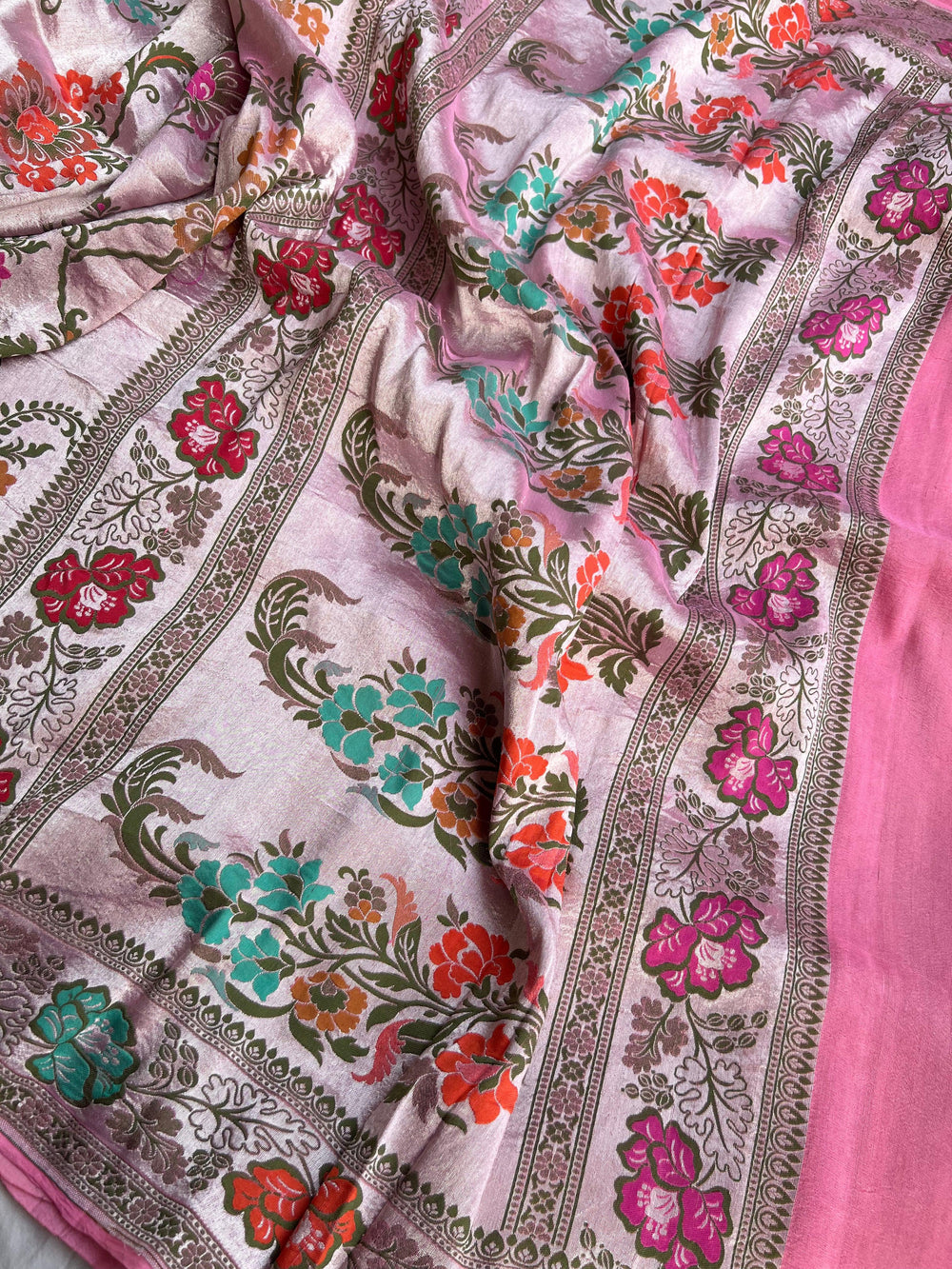 Light Pink Banarasi Handloom Pure Tussar Georgette Saree - Aura Benaras