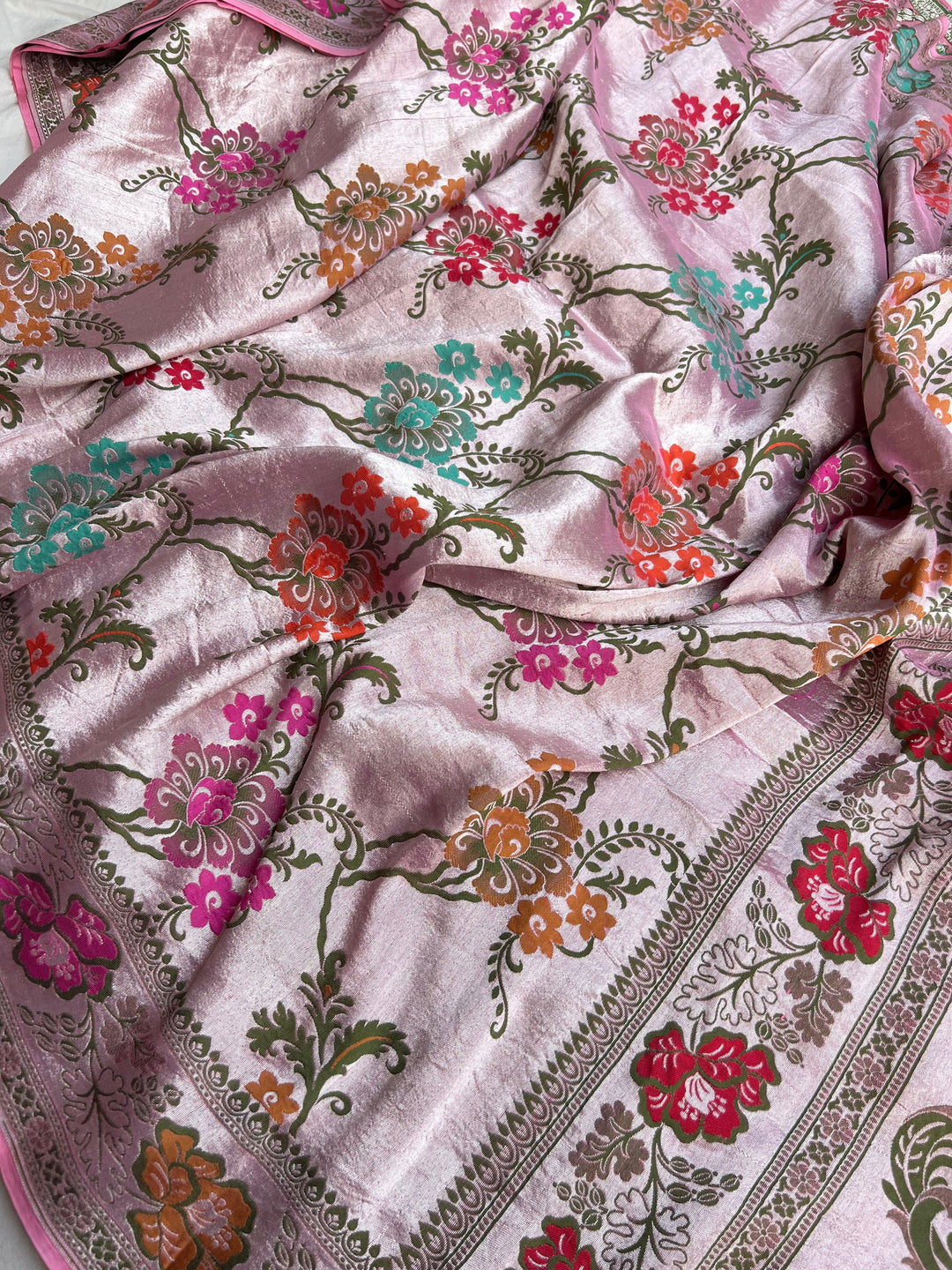 Light Pink Banarasi Handloom Pure Tussar Georgette Saree - Aura Benaras