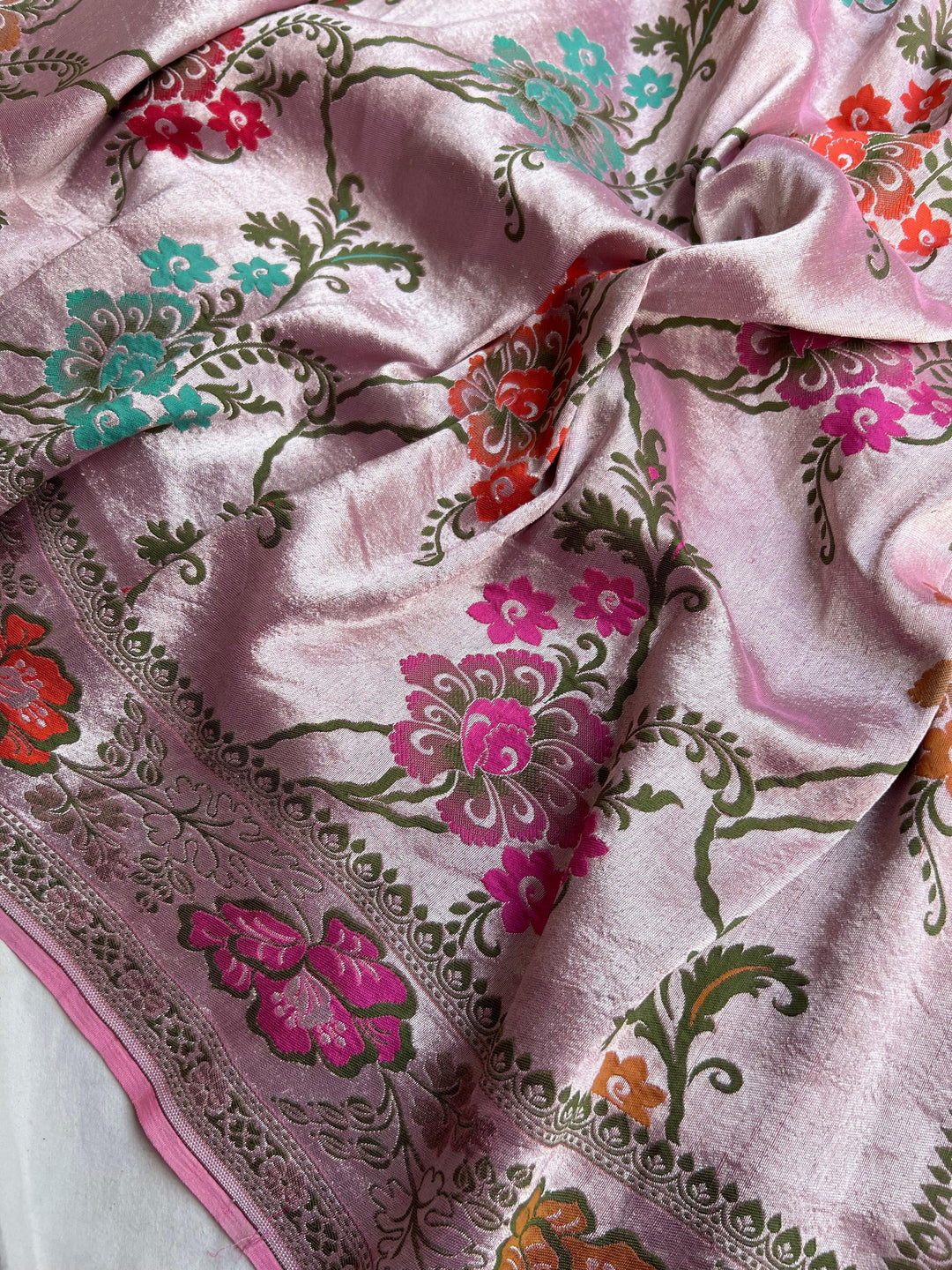 Light Pink Banarasi Handloom Pure Tussar Georgette Saree - Aura Benaras