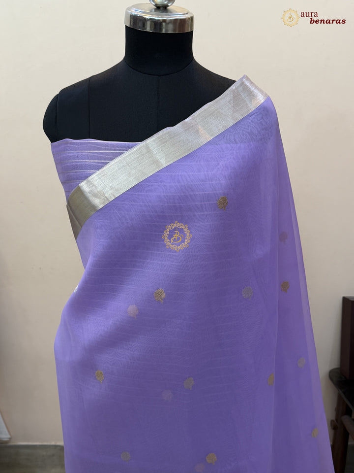 Lavender Pure Silk Banarasi Saree with Kadhwa Floral Motifs 