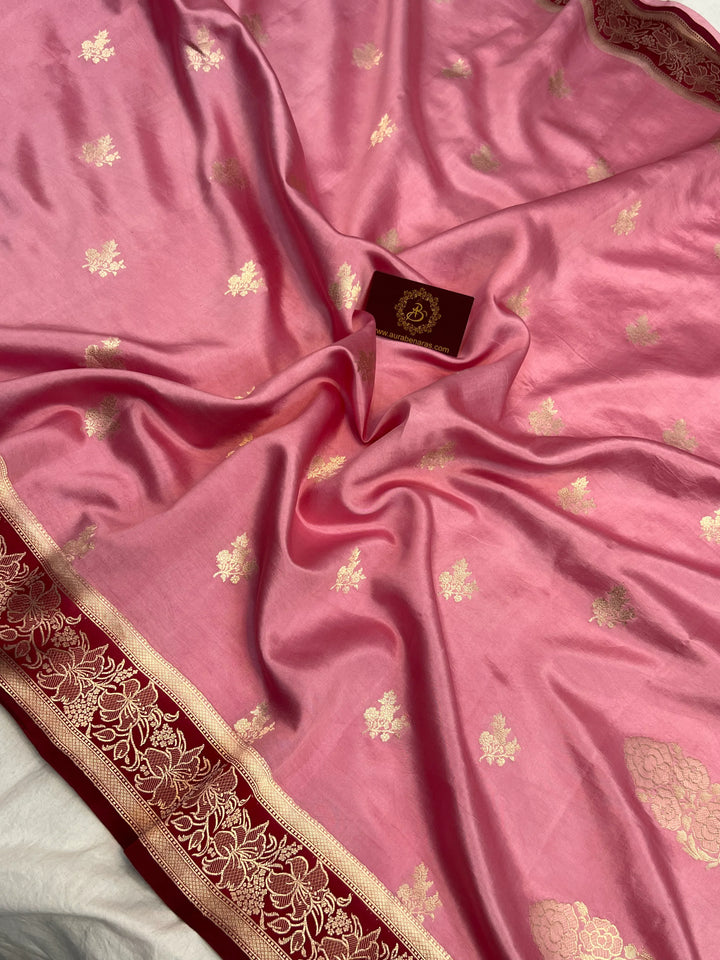 Pastel Pink Pure Silk Banarasi Saree – Bridal Kadhwa Floral Design