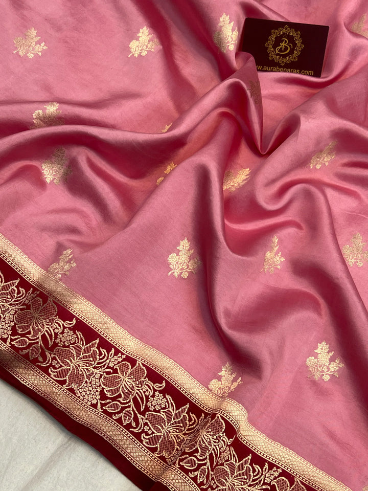 Pastel Pink Pure Silk Banarasi Saree – Bridal Kadhwa Floral Design