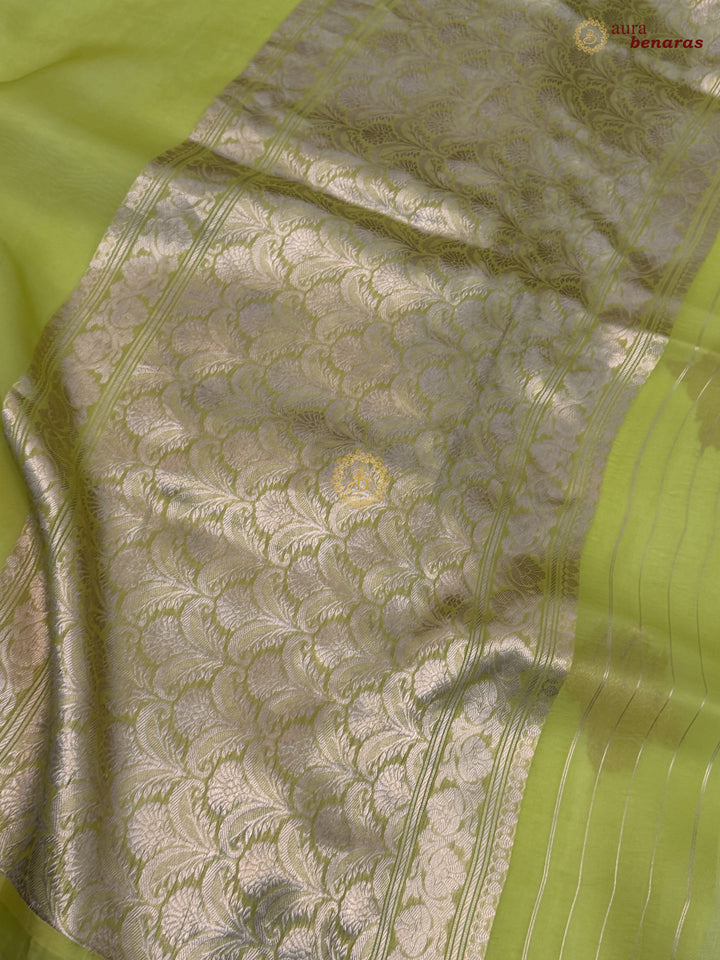 Neon Green Kora Silk Banarasi Saree with Meenakari Butis