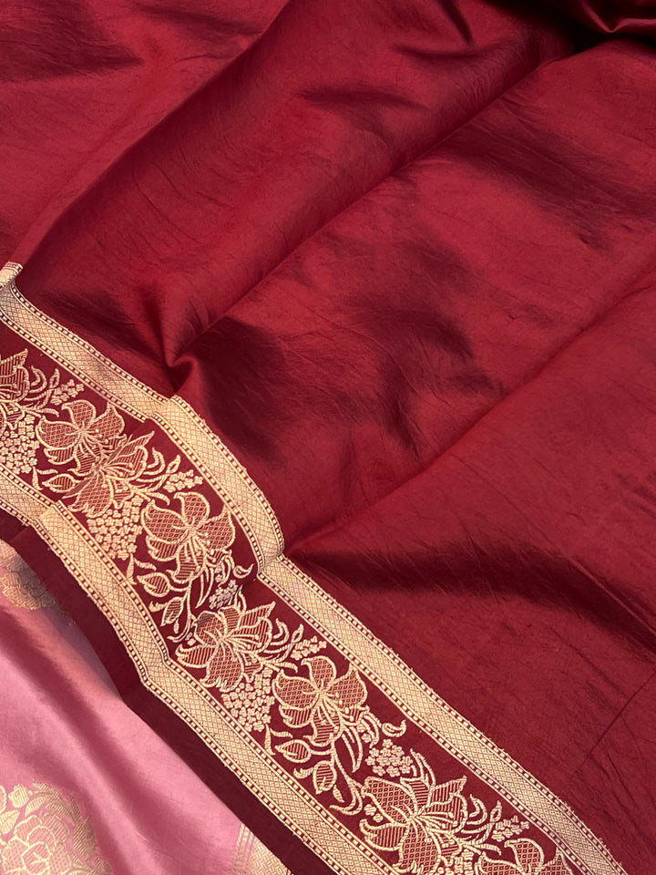 Pastel Pink Pure Silk Banarasi Saree – Bridal Kadhwa Floral Design