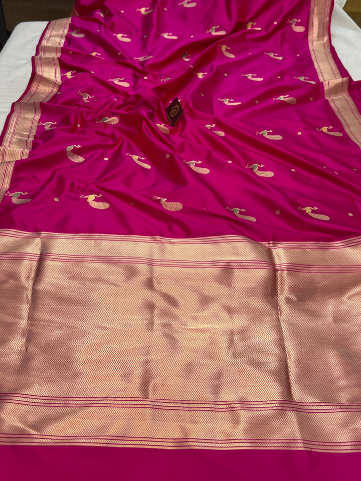 Rani Pink Banarasi Handloom Katan Silk Saree | Aura Benaras