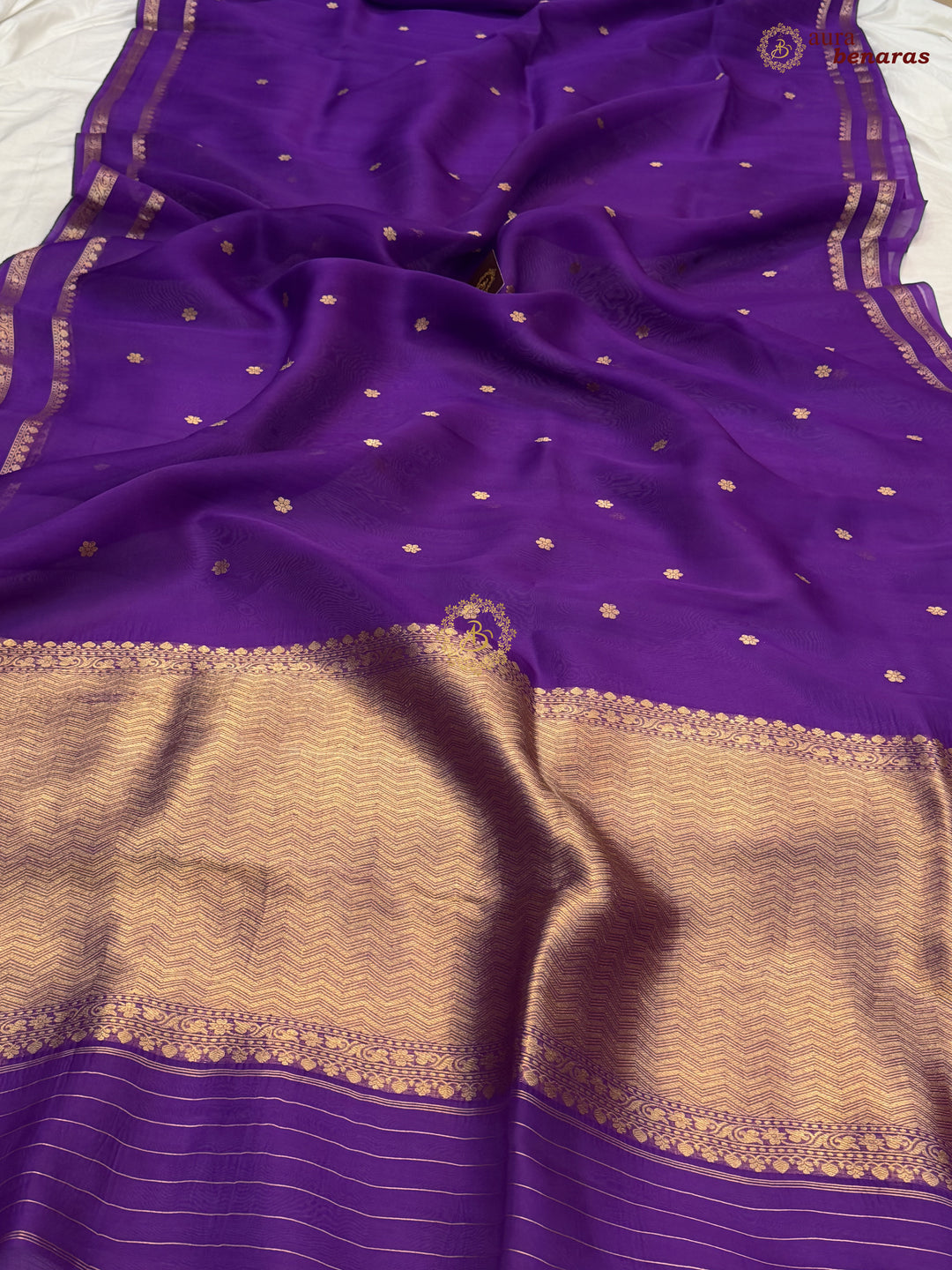 Purple Banarasi Handloom Kora Silk Saree - Aura Benaras