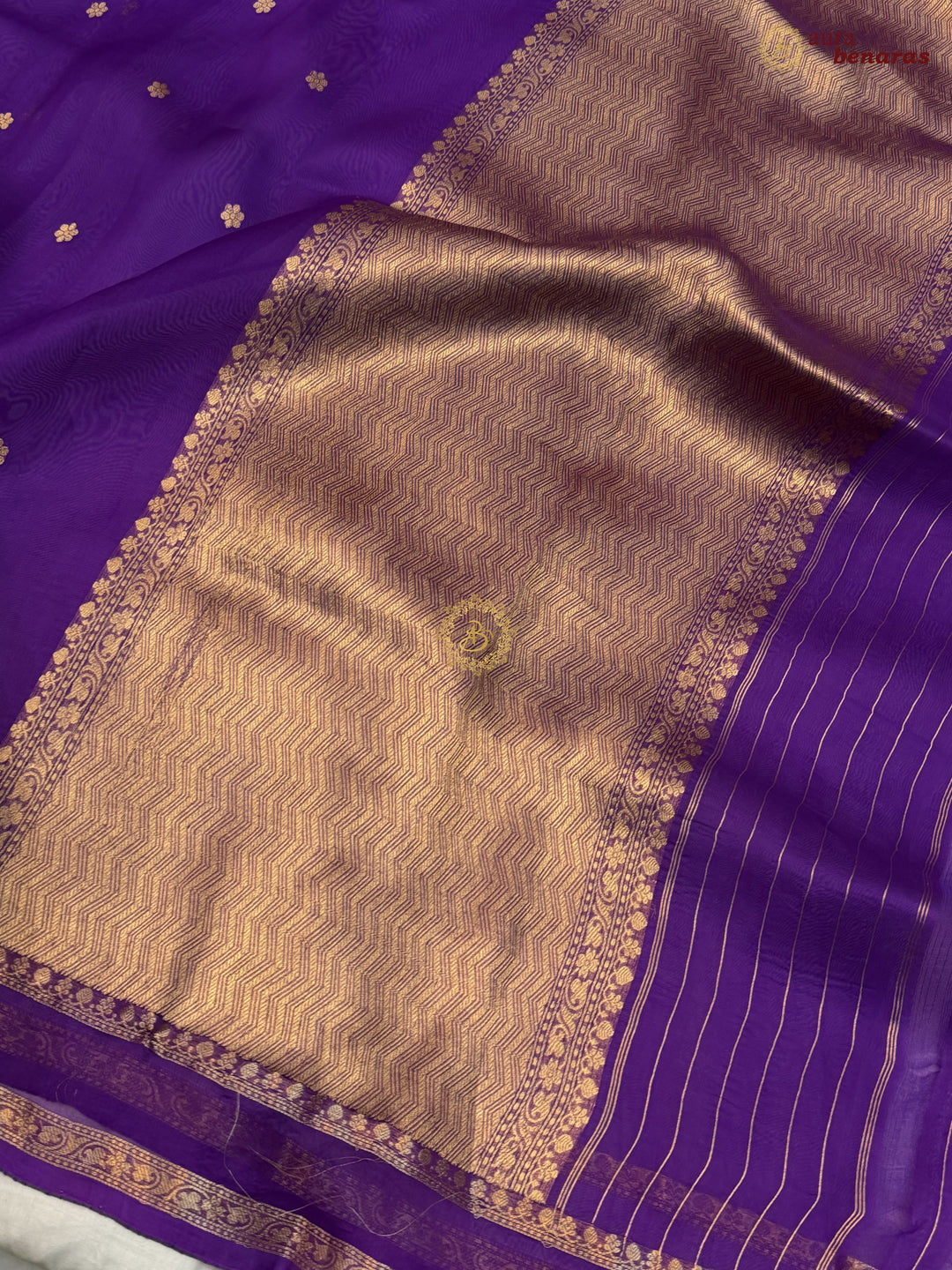 Purple Banarasi Handloom Kora Silk Saree - Aura Benaras
