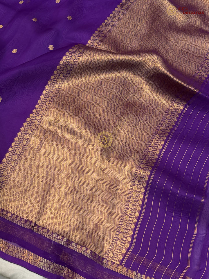 Purple Banarasi Handloom Kora Silk Saree - Aura Benaras