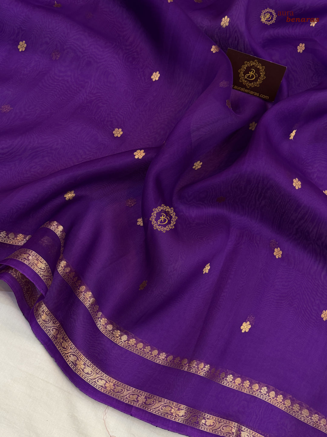 Purple Banarasi Handloom Kora Silk Saree - Aura Benaras