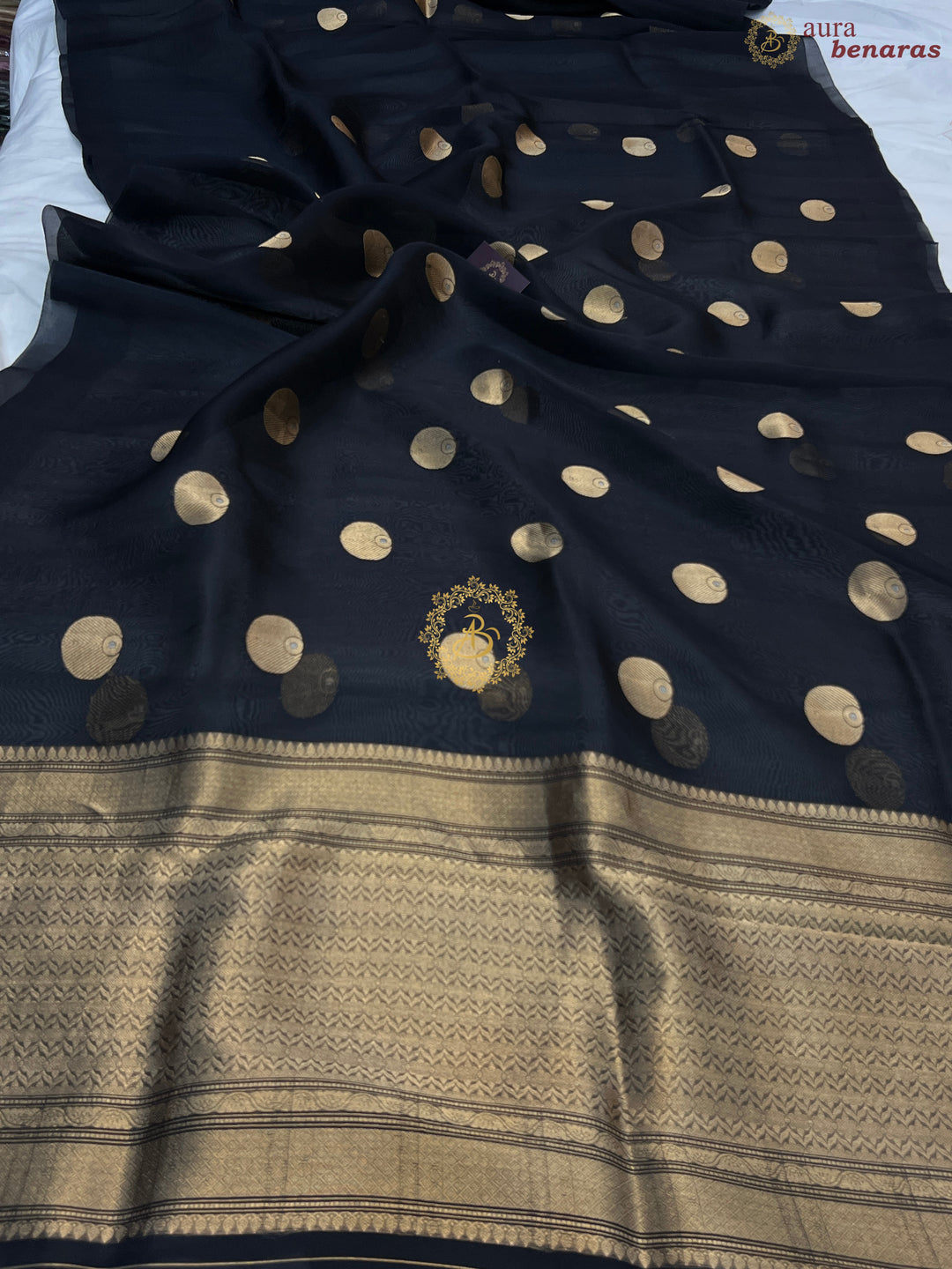 Black Pure Banarasi Handloom Kora Silk Saree