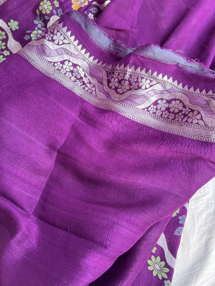 Wine Banarasi Handloom Pure Tussar Georgette Saree - Aura Benaras