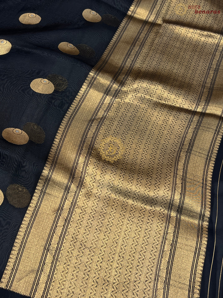 Black Pure Banarasi Handloom Kora Silk Saree
