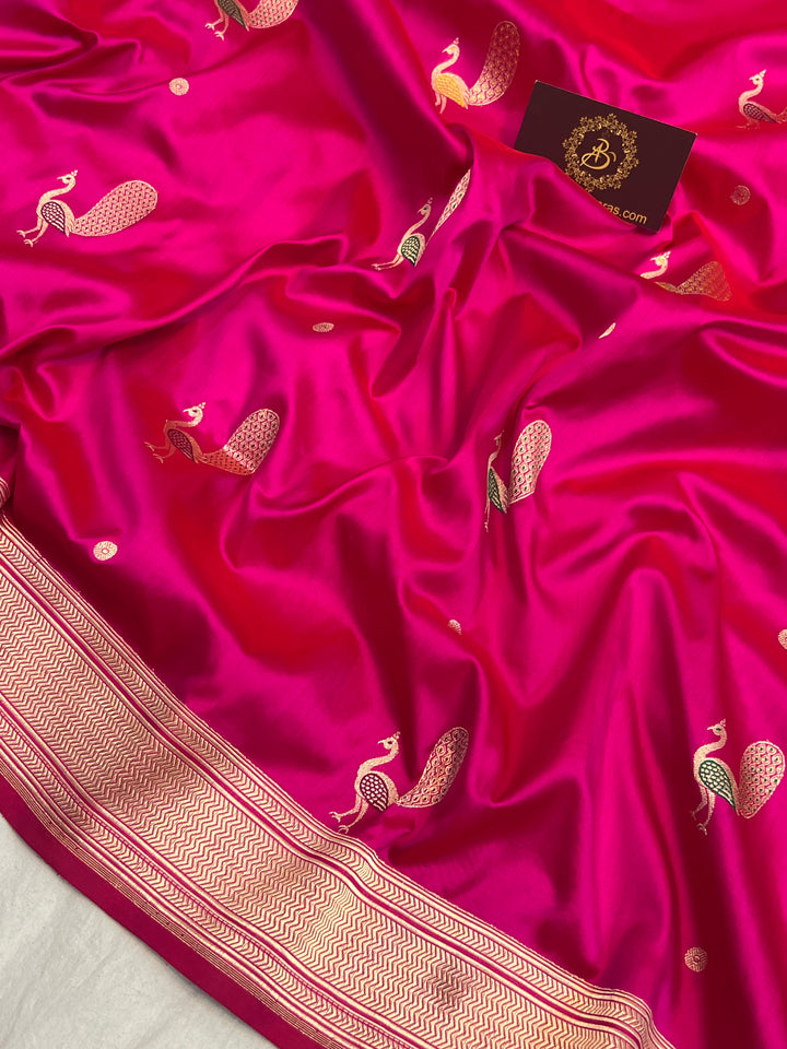 Rani Pink Banarasi Handloom Katan Silk Saree | Aura Benaras