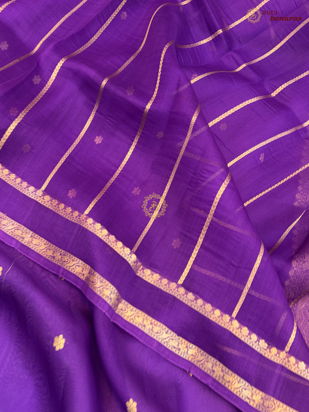 Purple Banarasi Handloom Kora Silk Saree - Aura Benaras