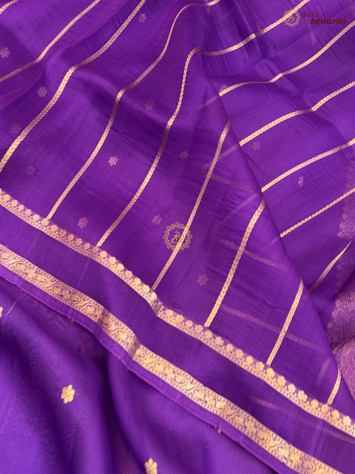 Purple Banarasi Handloom Kora Silk Saree - Aura Benaras