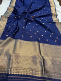 Navy Blue Pure Banarasi Handloom Silk Saree - Aura Benaras