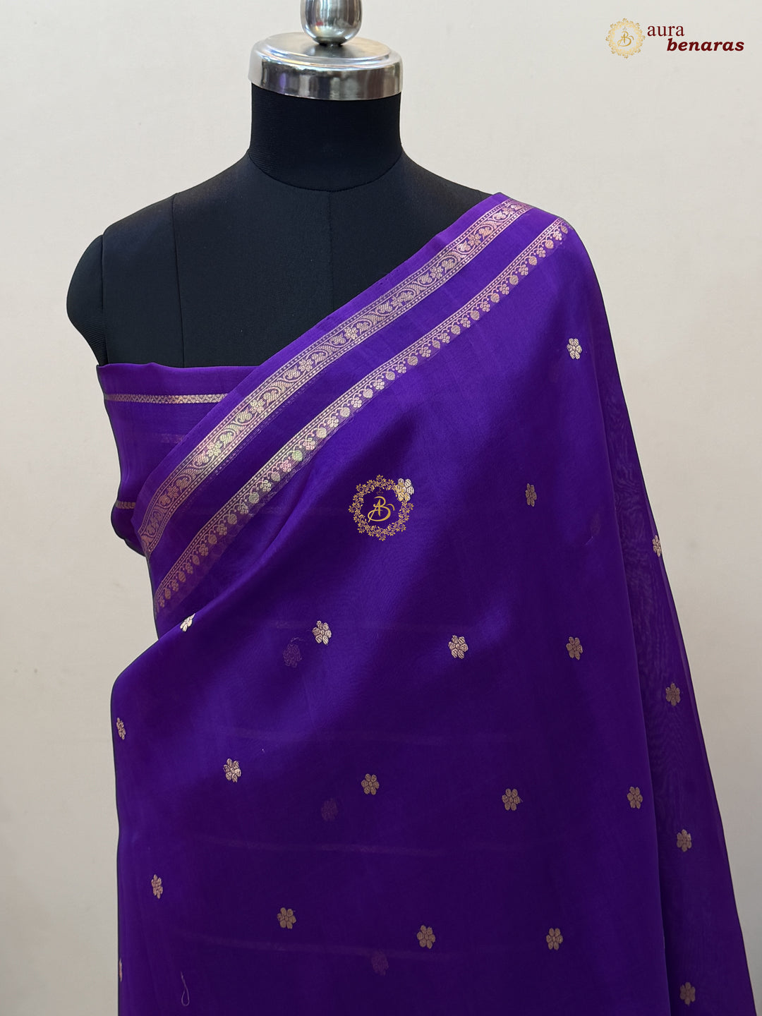 Purple Banarasi Handloom Kora Silk Saree - Aura Benaras