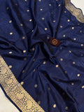 Navy Blue Pure Banarasi Handloom Silk Saree - Aura Benaras