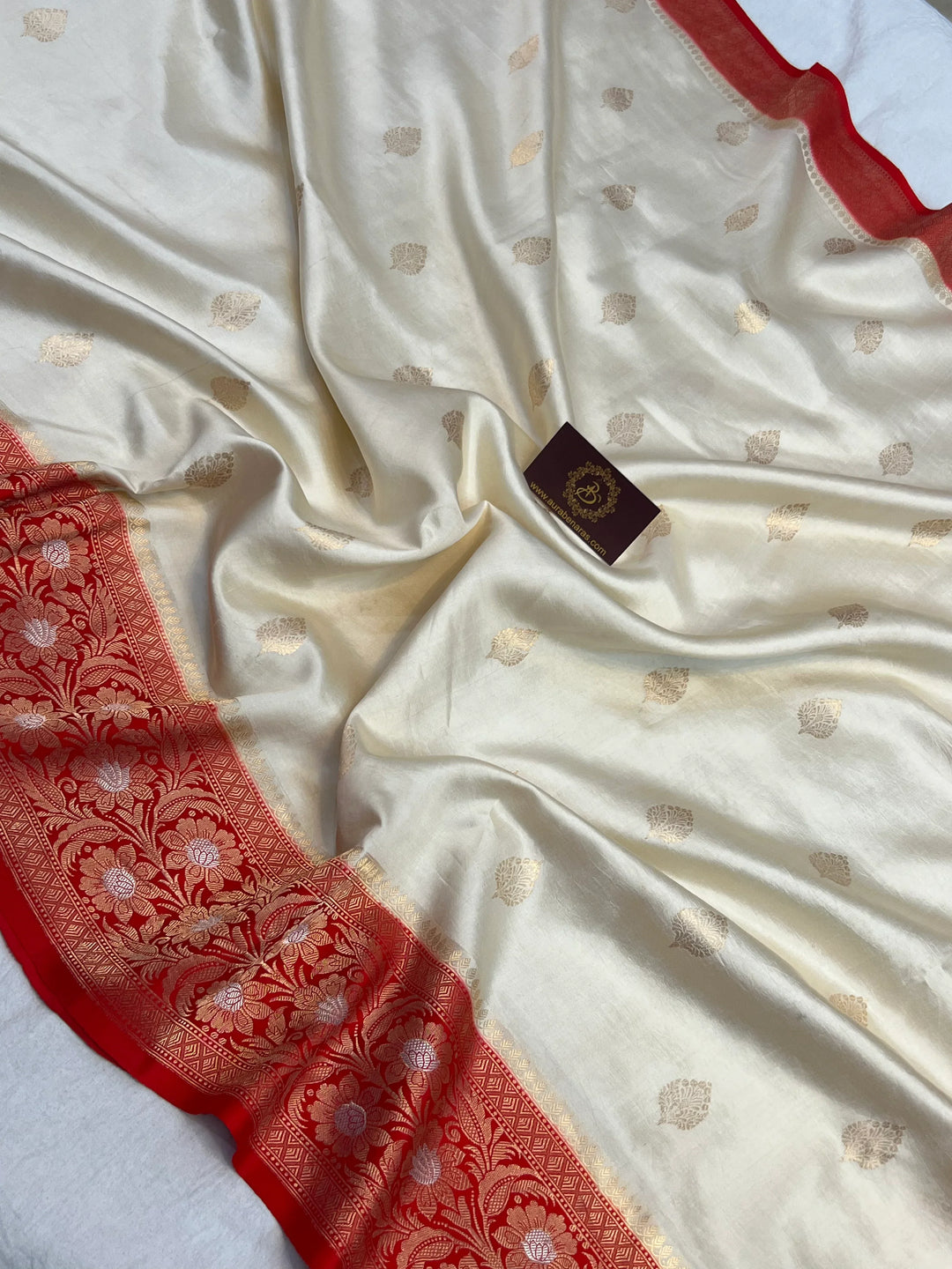 Off-White Banarasi Silk Saree | Kadhwa & Sona Rupa Border
