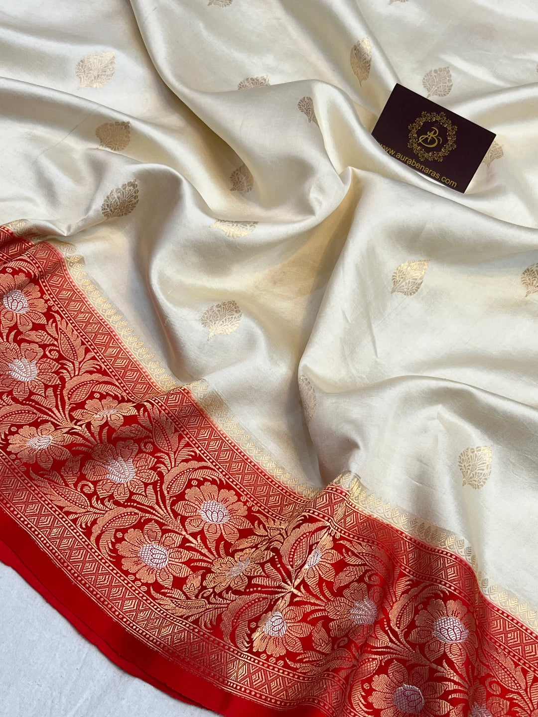 Off-White Banarasi Silk Saree | Kadhwa & Sona Rupa Border