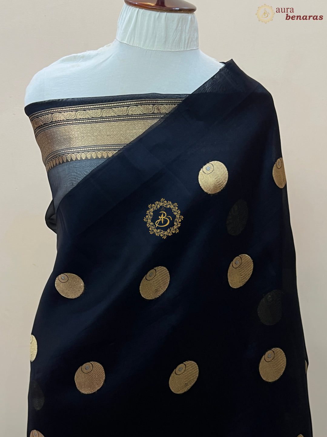 Black Pure Banarasi Handloom Kora Silk Saree