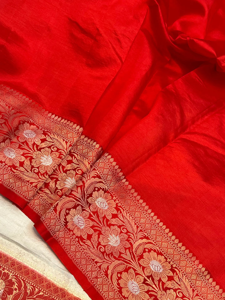 Off-White Banarasi Silk Saree | Kadhwa & Sona Rupa Border