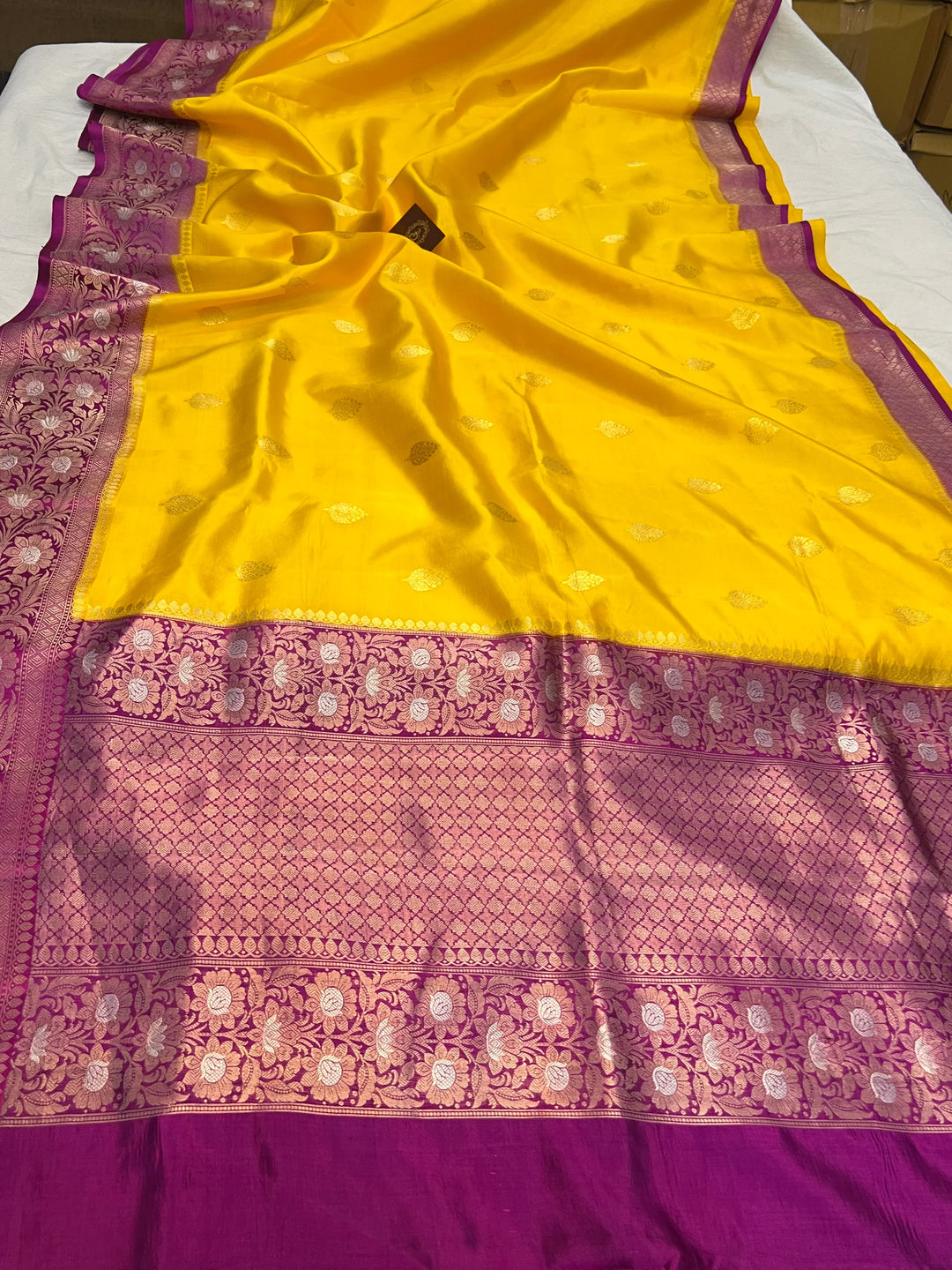 Yellow Banarasi Silk Saree | Kadhwa & Sona Rupa Border