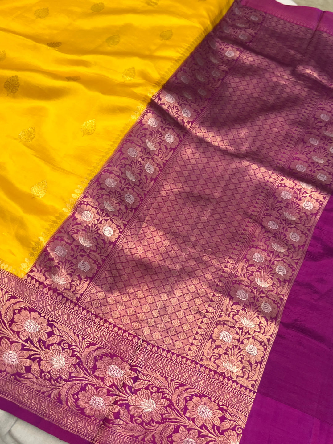 Yellow Banarasi Silk Saree | Kadhwa & Sona Rupa Border