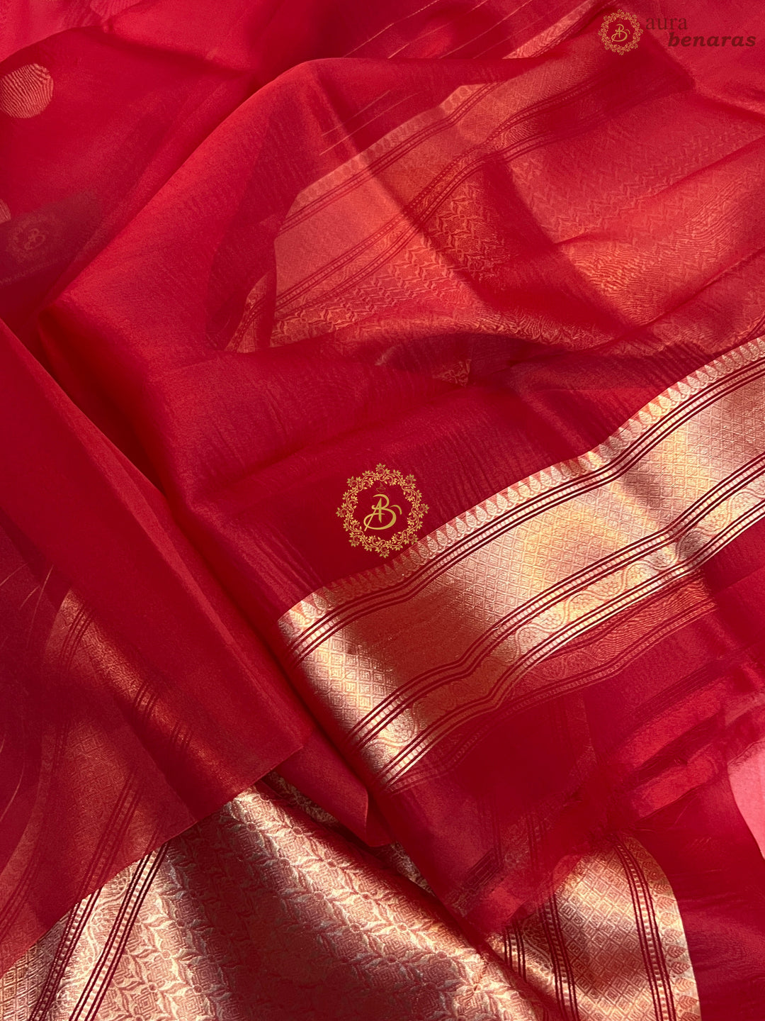 Dark Red Pure Banarasi Handloom Kora Silk Saree