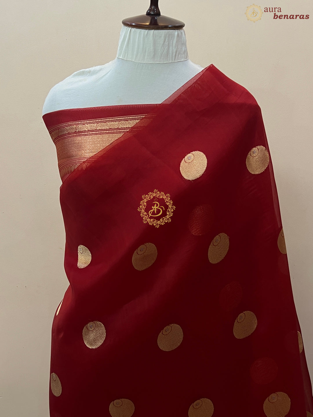 Dark Red Pure Banarasi Handloom Kora Silk Saree