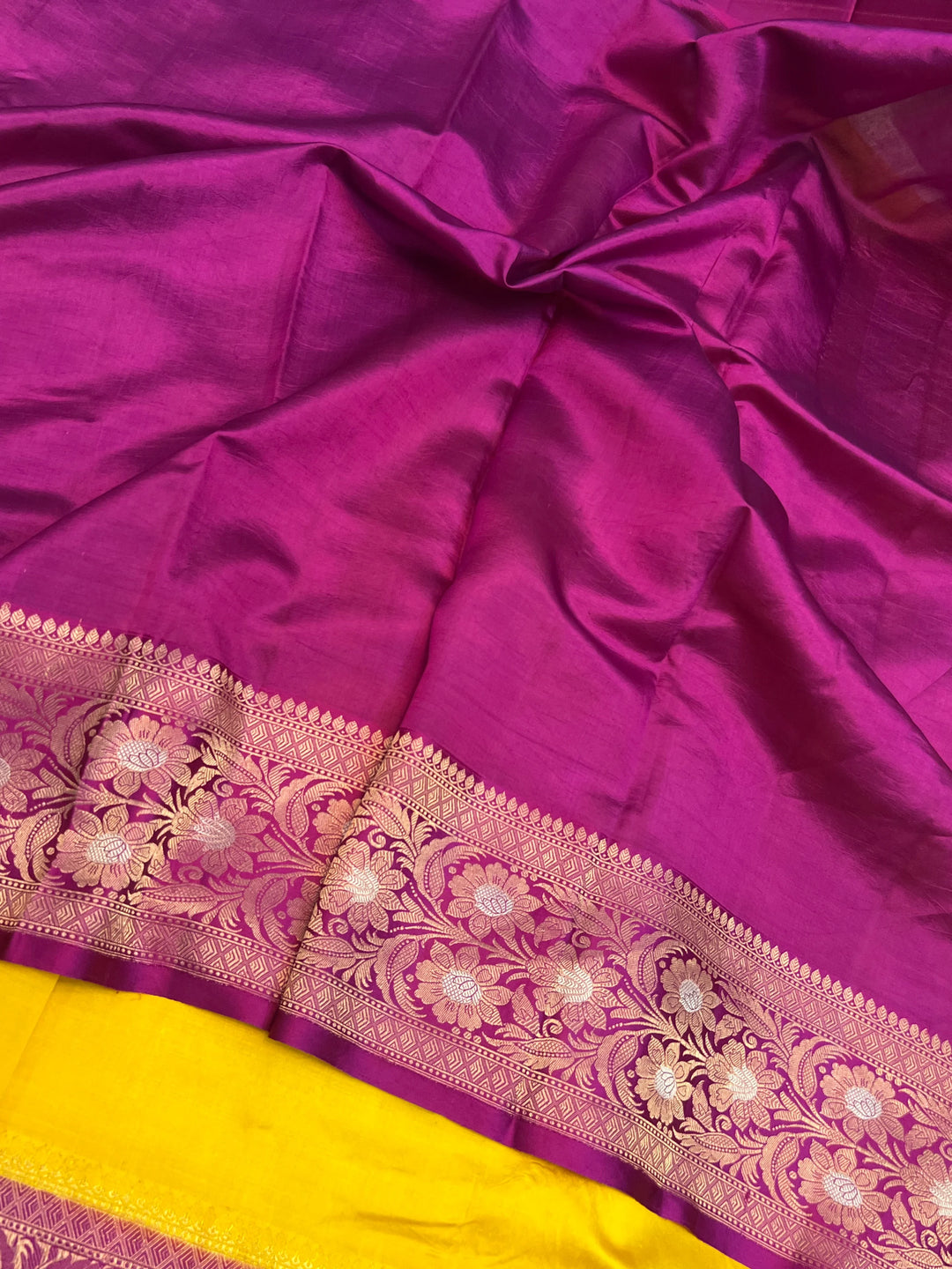 Yellow Banarasi Silk Saree | Kadhwa & Sona Rupa Border