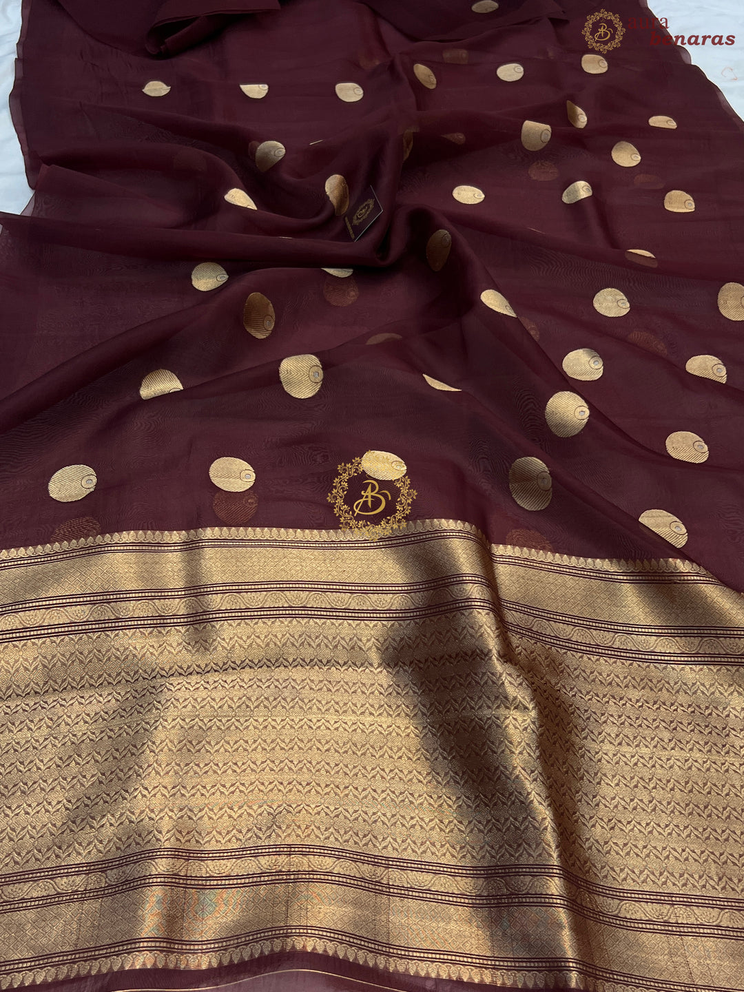 Brown Pure Banarasi Handloom Kora Silk Saree