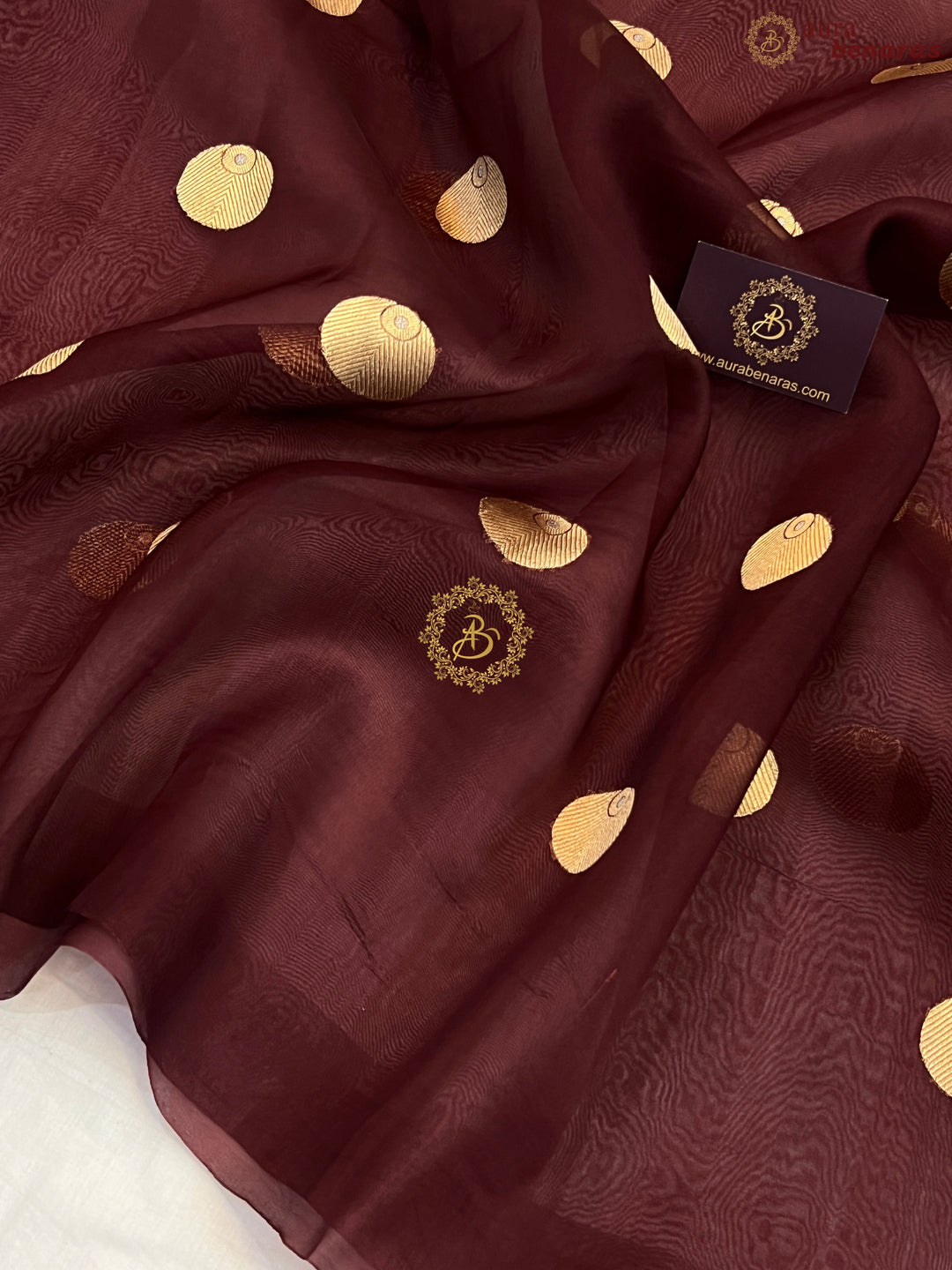 Brown Pure Banarasi Handloom Kora Silk Saree