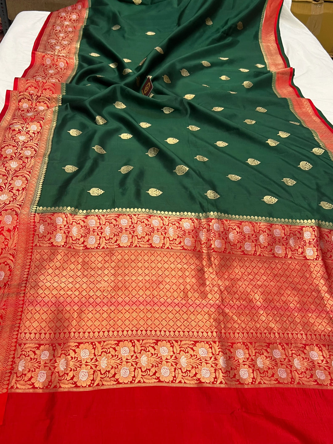 Bottle Green Banarasi Silk Saree | Kadhwa & Sona Rupa Border