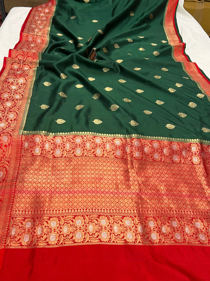 Bottle Green Banarasi Silk Saree | Kadhwa & Sona Rupa Border