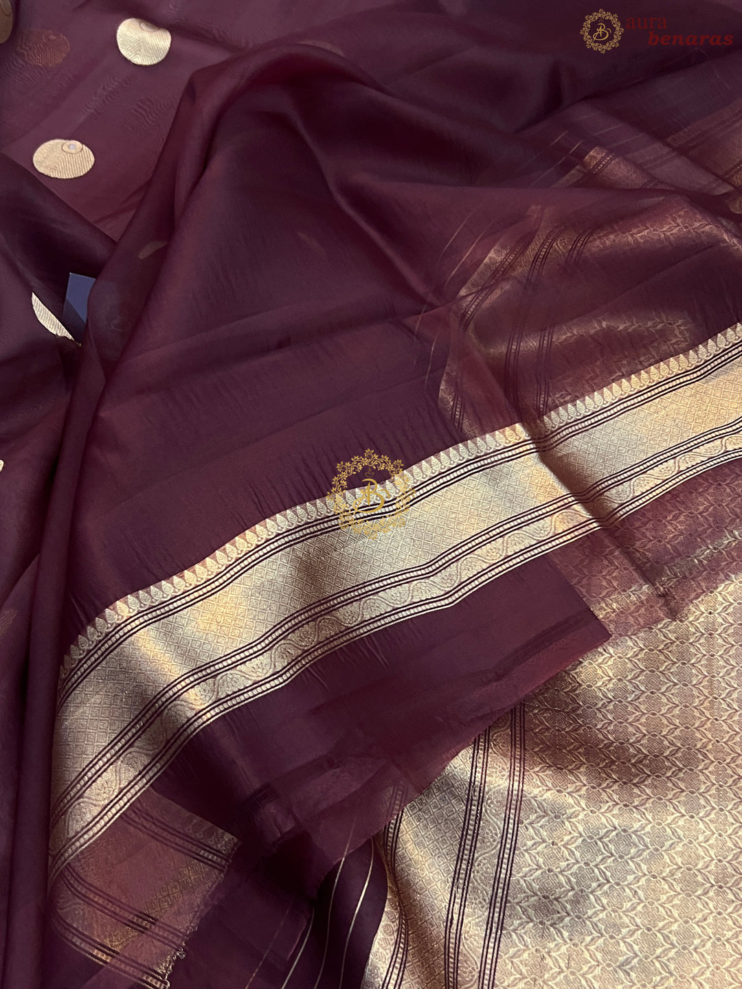 Brown Pure Banarasi Handloom Kora Silk Saree