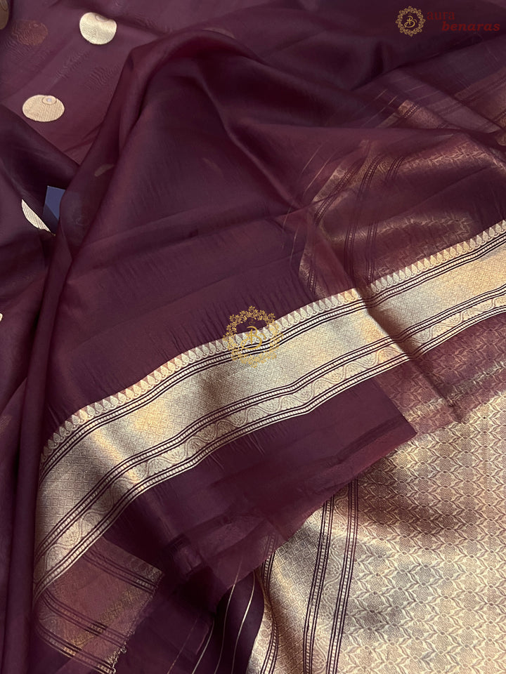 Brown Pure Banarasi Handloom Kora Silk Saree