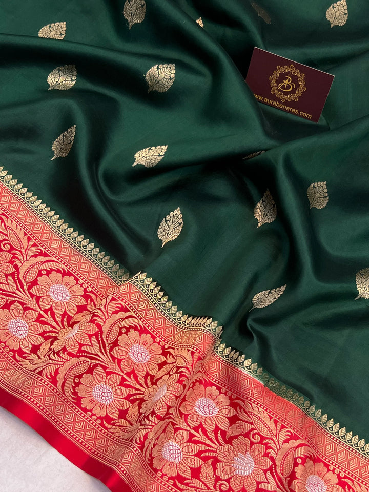Bottle Green Banarasi Silk Saree | Kadhwa & Sona Rupa Border